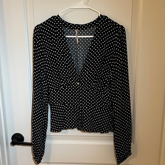 Free People Tops - Free People Black and White Polka Dot Blouse